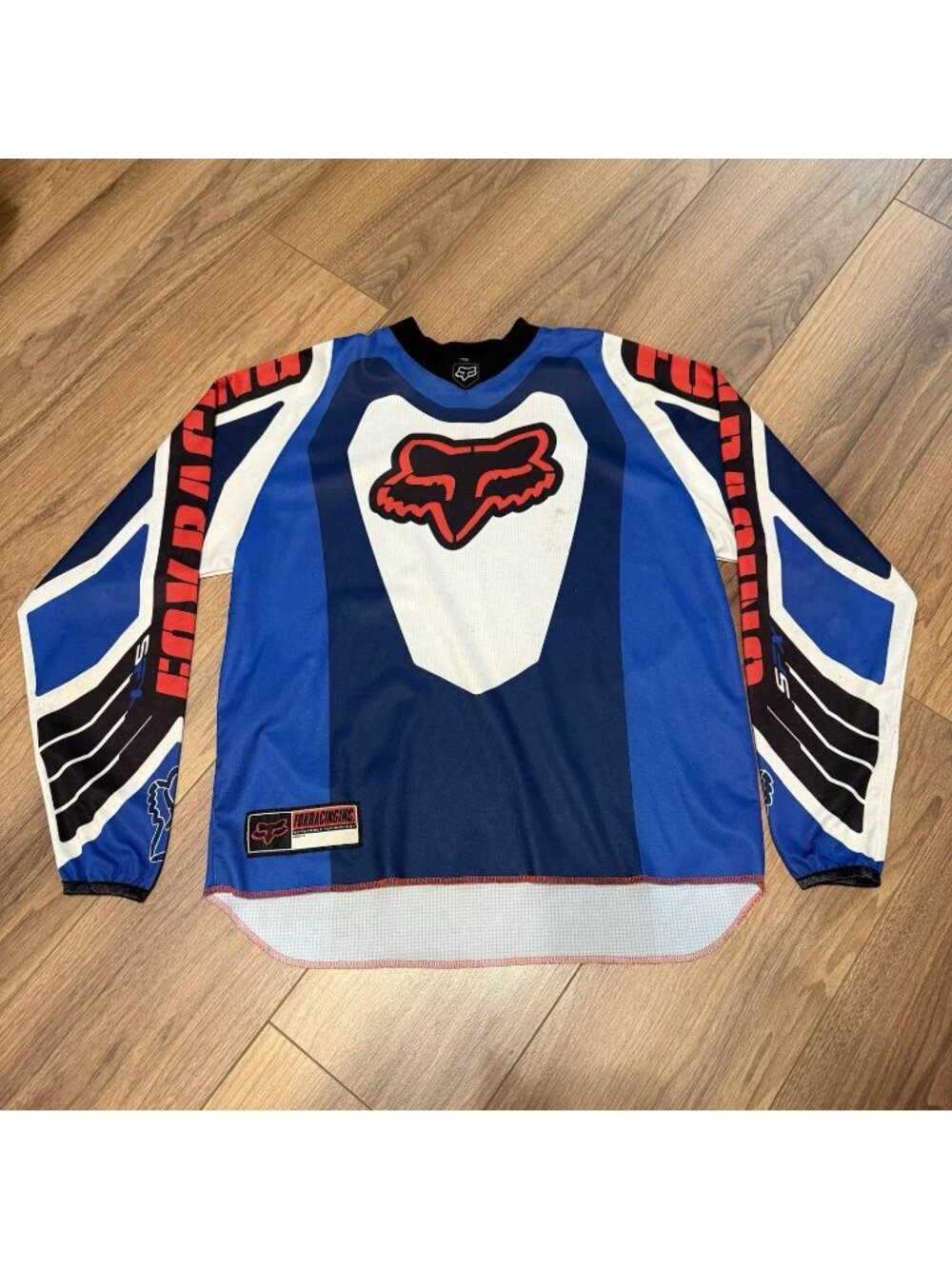 Vintage Fox Racing Motocross Jersey Mens Large Blue Long Sleeve